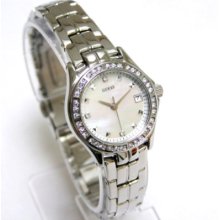 Guess G96037l Crystals Date Pearl Face Steel Ladies Watch