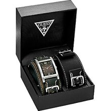 Guess Men Dress 2 Piece Set Black & Or Brown Leather Band Watch U0083g1