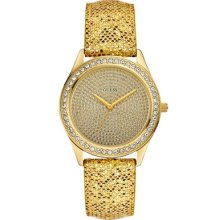 Guess Pixie Dust Gold Swarovski Lady Glitter Leather Strap Watch U0089l1