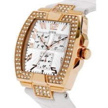 Guess Rose Gold Prism White Leather Strap Lady Watch Men Lady Unisex Watch