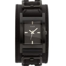 Guess U95139g1 Men Bold Buckled Cuff Black Leather Black Dial Watch