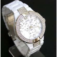 Guess Women Watch Crystals Multiple Dial White Face White Band