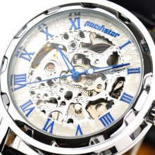 Hand Winding Pacifistor Mens Skeleton Mechanical Wrist Watch Black Leather