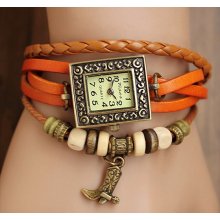 Hand-woven highend suede brecelet watch, leather retro watch,unisex charm bracelet watch DA026