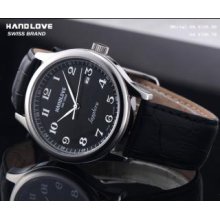 Handlove Black Dial Imported Genuine Leather Men's Swiss Watch