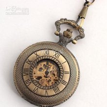 Handmade Antique Style Mechanical Pocket Chain Watch Mens Copper Rom