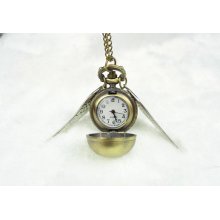 Harry Potter Retro Golden Snitch Pendant Pocket Watch Necklace