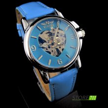 Heart Transparent Dial Leather Strap Ladies Automatic Mechanical Watch 6