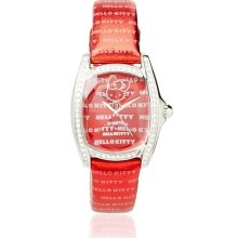 Hello Kitty by Chronotech, Teen/Lady Gemstone Red Dial Shiny Leather Watch - Red - Stainless Steel - One Size