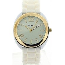 Henley Glamour Golden Bezel White Silicone Strap Ladies Watch H0880.2