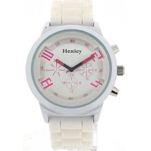 Henleyglamour Chrono Effect Magenta & White Silicone Strap Ladies Watch H0882.5