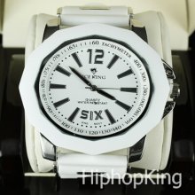 Hip Hop Ice Cube Sport Watch Numeric 3 Hands Dial Genuine White Rubber Band