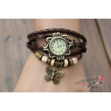 Hot Popular Womans Butterfly Classic Leather Quartz Style Watch Whs3