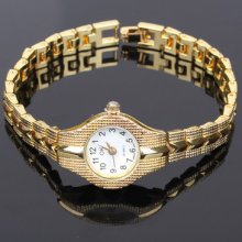 Hots Sales Luxury White Dial Quartz Hand Lady Dress Wrist Watch Gold Steel