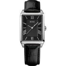 Hugo Boss 1502257 Black Rectangular Dial Black Leather Strap Women's Watch