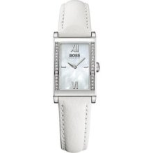 Hugo Boss Ladies Quartz Watch With Mother Of Pearl Dial Analogue Display And White Leather Strap 1502178