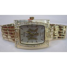 Iced Out York Yankees Bling Rhinestone And Goldtone Watch 5a