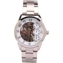 Ik Silver Skeleton Auto Mechanical Ladies Men's Casual Wristwatch 28077