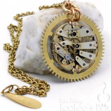 Industrial Steampunk Necklace WatchWerks Antique Pocket Watch Movement Large Clock Gear N0399 by Robin Delargy LooLoo's Box