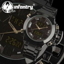 Infantry Digital Analog Mens Wrist Watch Chronograph Sport Fashion Black Steel