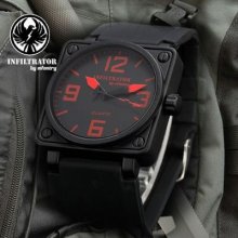 Infantry Infiltrator Red Analog Sport Mens Boys Wrist Watch Black Rubber + Box