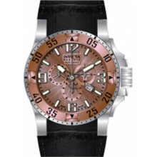 Invicta Men's Reserve Excursion Chronograph Stainless Steel Case Leather Bracelet Rose Gold Tone Dial Rose Gold Bezel 10901