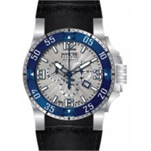 Invicta Men's Reserve Excursion Chronograph Stainless Steel Case Leather Bracelet Silver Tone Dial Blue Bezel 10909