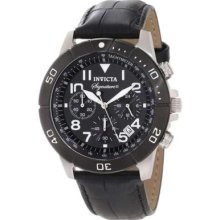 Invicta Men's Signature Ii Chronograph Tachymeter Sharp Black Dial Leather Watch