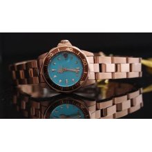 Invicta Womens Pro Diver Mini Turguoise Dial 18k Rose Gold Plated Watch 11445