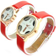 Italy Hollow Fashion Cross Leather Light Thin Clock Quartz Wrist Watch