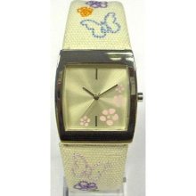 Ivory Flower Fabric Strap Ladies Fashion Watch P13528-12