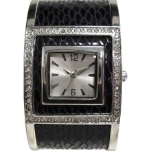 Jaclyn Smith Ladies' Dress Watch w/Crystal Accent Square Silvertone