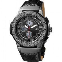 JBW Just Bling Iced Out Men's JB-6101L-I Saxon Black Ion Braided Leather Diamond Watch