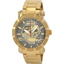 JBW Just Bling Iced Out Men's JB-8100-I Urban Gold-Tone Skull Diamond Watch