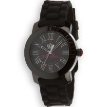 Juicy Couture Black Rubber Black Dial Pink Accent Fashion Logo Watch 1900735