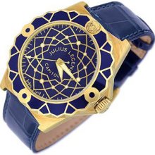 Julius Legend Designer Men's Watches, Capitol - 18K Gold & Blue Crocodile Leather Watch