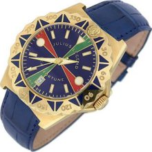 Julius Legend Designer Men's Watches, Sea Fortune - 18K Gold and Leather Watch