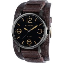 Kahuna Men's Quartz Watch With Black Dial Analogue Display And Brown Leather Cuff Kuc-0052G