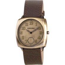 Kahuna Men's Quartz Watch With Gold Dial Analogue Display And Brown Leather Strap Kus-0080G