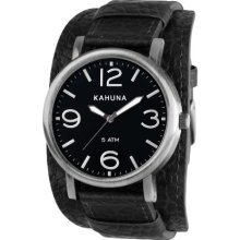 Kahuna Men's Quartz Watch With Black Dial Analogue Display And Black Leather Cuff Kuc-0051G