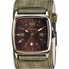 Kahuna Men's Quartz Watch With Brown Dial Analogue Display And Green Leather Cuff Kuc-0036G