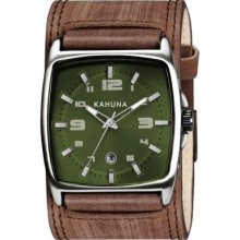 Kahuna Men's Quartz Watch With Green Dial Analogue Display And Brown Leather Cuff Kuc-0031G