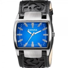 Kahuna Men's Quartz Watch With Blue Dial Analogue Display And Black Leather Cuff Kuc-0049G