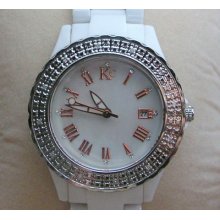 Kc Techno Com Ladies White Ceramic, Stainless & Diamond Watch