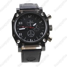 Kdq3 Men White Numerals&strips Indicate Time Leather Wristwatch - Black Sjw-1108