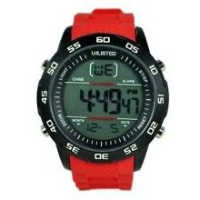 Kenneth Cole Mens Unlisted Digital Stainless Watch - Red Rubber Strap - Digital Dial - UL1238