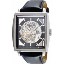 Kenneth Cole Skeleton Dial Automatic Leather Strap Mens Watch