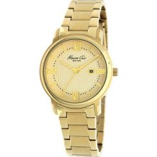 Kenneth Cole York Womens Champagne Dial Date Window Gold Tone Bracelet Watch