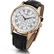 Kennett Savro Rose Tone Watch, White Dial With Black Leather Strap