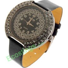 King Man-made Diamond Man Leather Watch